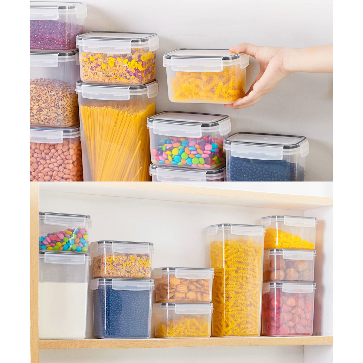 Daleah Stackable Airtight Sealed food storage containers -24 pieces, kitchen organization set, free of bisphenol A, used for storage rooms and grain storage